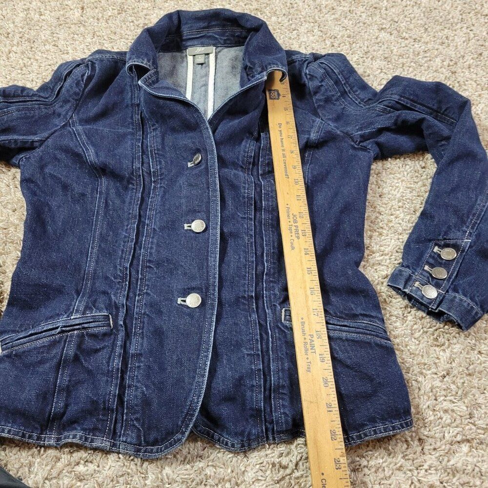 J Jill Denim Jacket Womens 8 Blue Button Up Utility Pockets Distressed Dark Wash - Picture 4 of 8